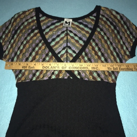 𝅺MISSONI vintage multi colored lined cap sleeves dress tiny mended flaw size 6 - Picture 9 of 12